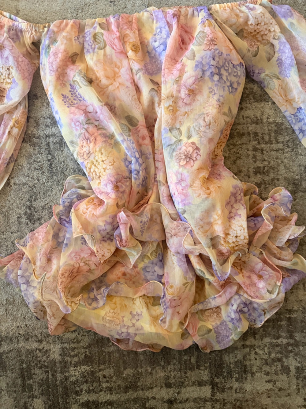 Off-Shoulder Pastel Floral Ruffle Mini Dress - Picture 7 of 8